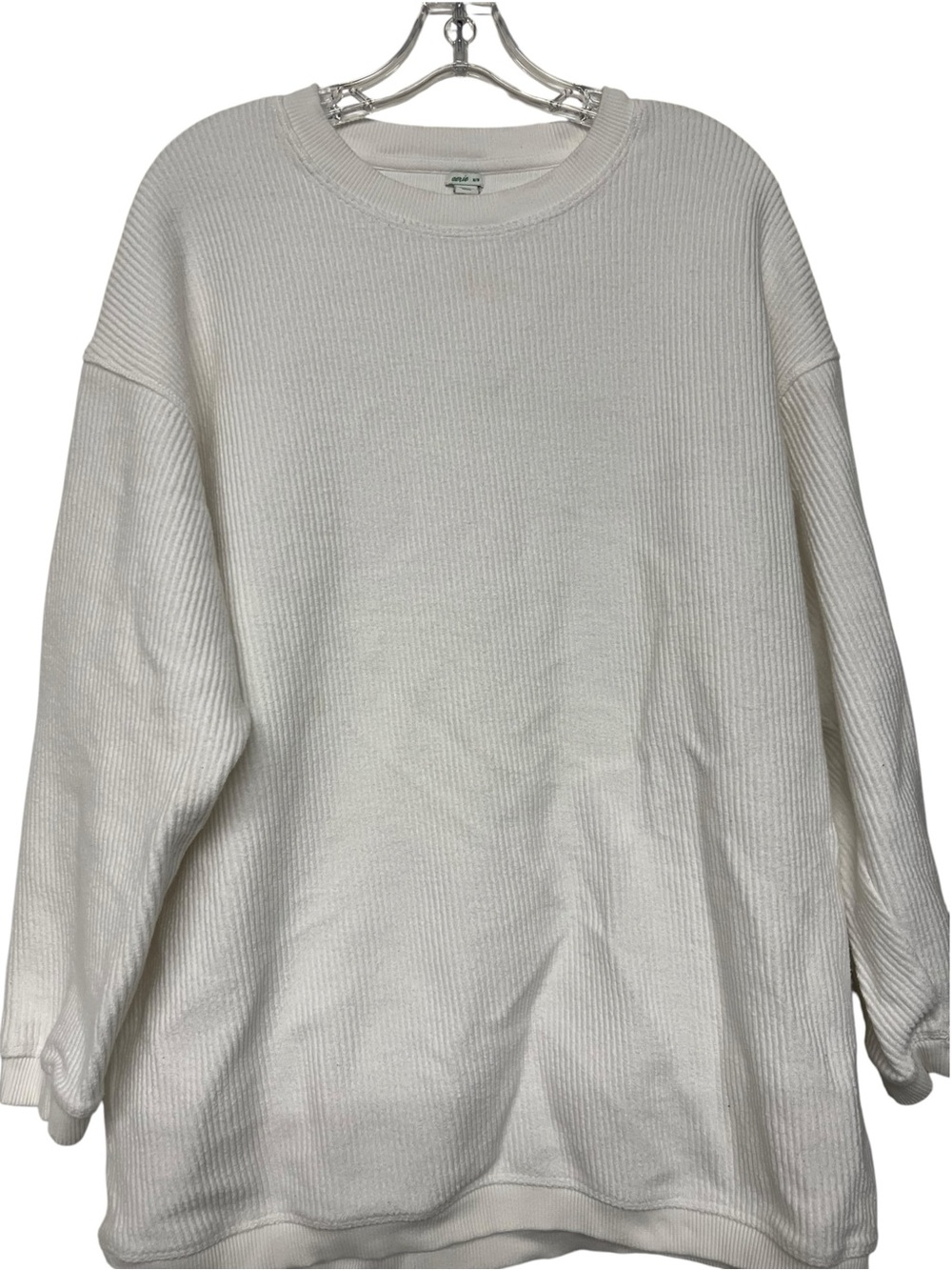 Aerie White Ribbed Crewneck Long Sleeve Sweater Medium